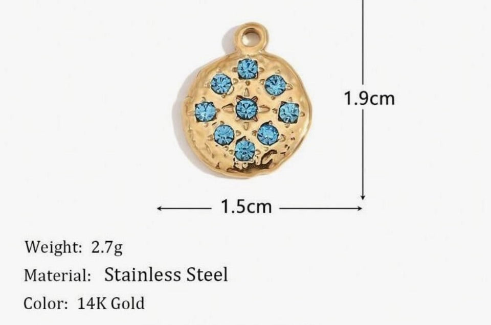 Charm Piastrina Zirconi Azzurri